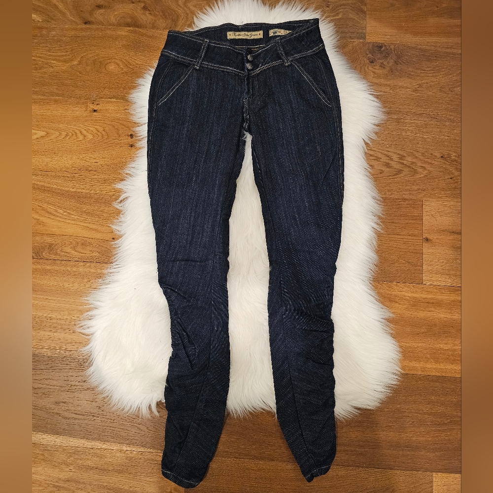 Vintage Low Rise Ruched Ankle Zip Jeans